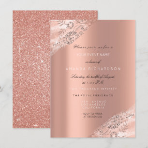 Süßes 16. Brautkleid Rose Pfirsich Glitter Funkeln Einladung