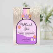 Süßes 16 Parfüm Flasche Gold tropfende Glitzer Dankeskarte (Stehend Vorderseite)