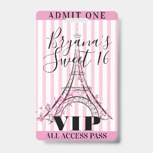 Süßes 16. Party-VIP-Pass-Abzeichen mit Eiffelturm  Ausweis