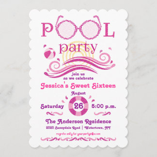 Süßes 16 Pool-Party Einladung