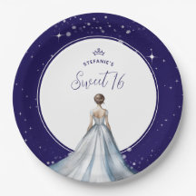 Süßes 16 Silber Ballkleid Navy Blau Geburtstag