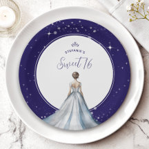 Süßes 16 Silber Ballkleid Navy Blau Geburtstag
