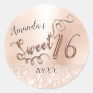 Süßes 16er Skript Metallic Glitter Roségold Weibli Runder Aufkleber