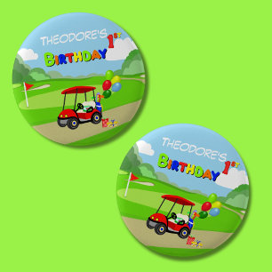 Süßes 1. Geburtstags-Rot-Golfcart-Jungen Button