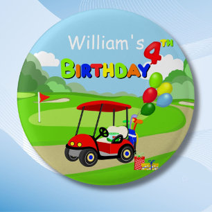 Süßes 4. Geburtstags-Rotes-Golfcart-Jungen Button