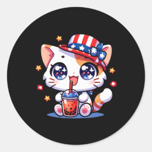Süßes 4. Juli-Katzen-Shirt Mädchen Kinder Kawaii A Runder Aufkleber