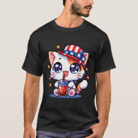 Süßes 4. Juli-Katzen-Shirt Mädchen Kinder Kawaii A