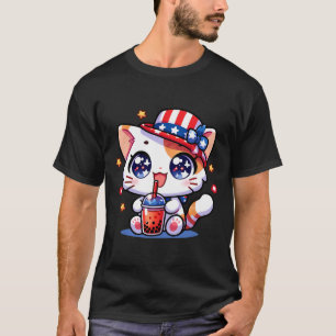 Süßes 4. Juli-Katzenshirt Mädchen Kinder Kawaii An T-Shirt