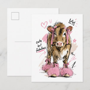 Süßes aber fantastisches Babykuh mit rosa Schleife Postkarte