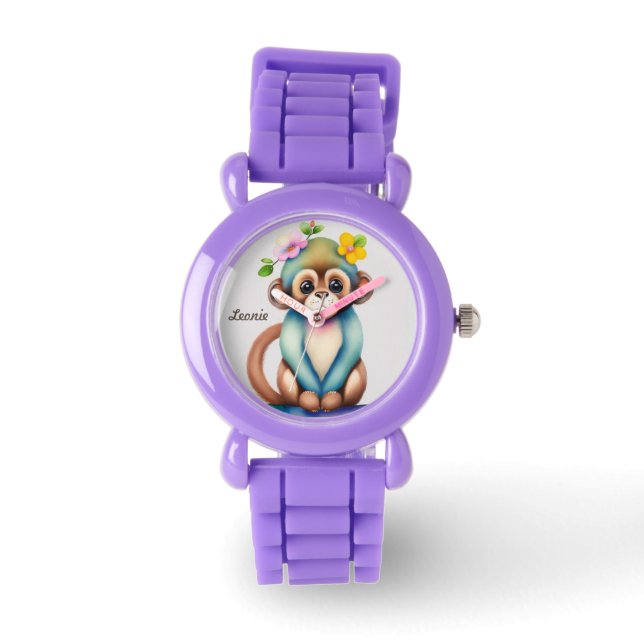 süßes Äffchen, Aquarellmalerei Armbanduhr (Vorderseite)