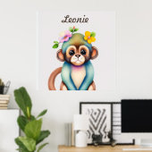 süßes Äffchen, Aquarellmalerei Poster (Heimbüro)