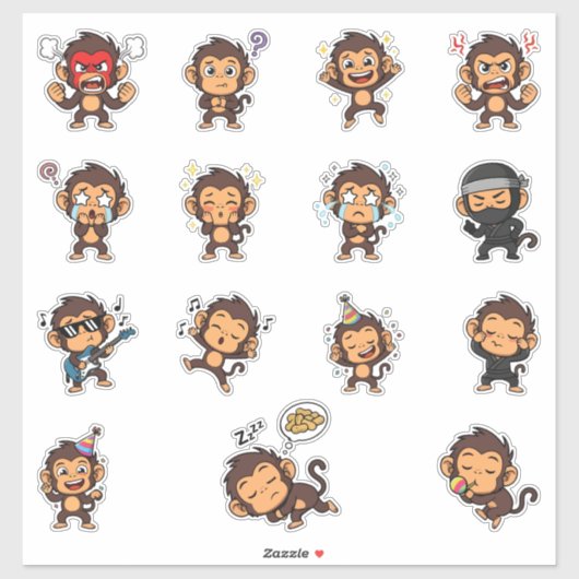Süßes Affen-Emoji-Sticker-Pack Aufkleber (Blatt)