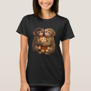 Süßes Affenpaar umarmt sich - Plüsch-Kunst mit Aff T-Shirt