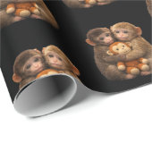 Süßes Affenpärchen umarmt Affe Punch Plüsch Art Geschenkpapier (Rolleneckpunkt)