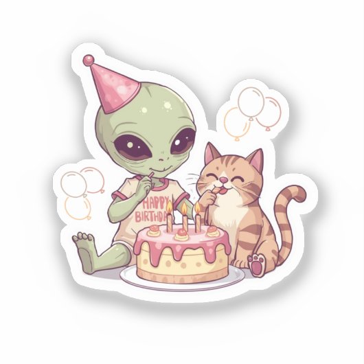 Süßes Alien-Geburtstagsdesign Aufkleber (Vorderseite)