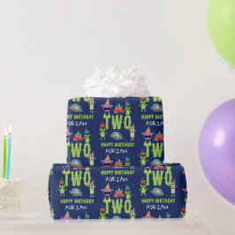 Süßes Alien-Monster Weltraum-Kinder-Geburtstagsnam Geschenkpapier