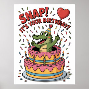 Süßes Alligator-Geburtstagstorten-Party-Design Poster