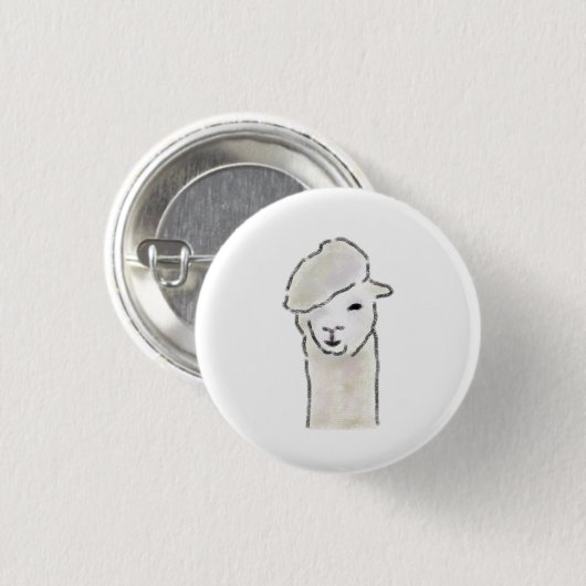 Süßes Alpaka mit Künstlerberet als Geschenk Button (Vorne & Hinten)