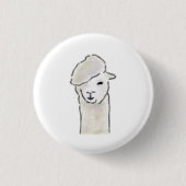 Süßes Alpaka mit Künstlerberet als Geschenk Button (Vorderseite)