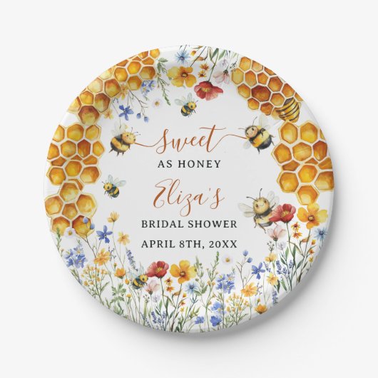 Süßes als Honigbiene Wildblumen Chic Brautparty Pappteller (Vorderseite)