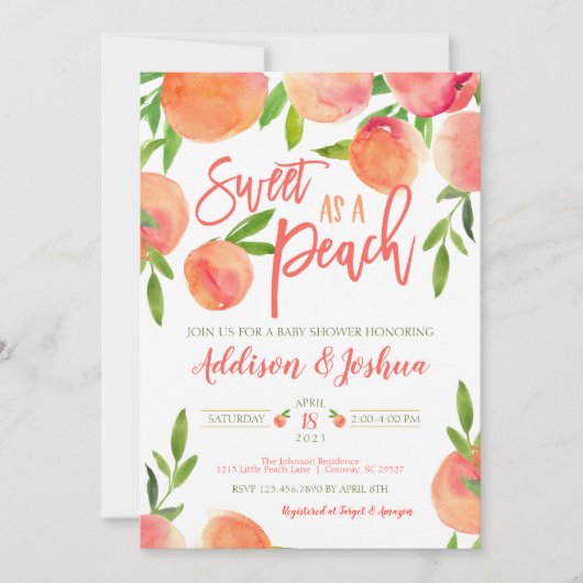 Süßes als Pfirsichdusche Einladung (Vorderseite)