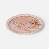 Süßes als Pfirsichplatte - Gingham (P) Pappteller (Schrägansicht)