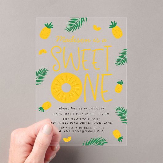 Süßes Ananas 1. Geburtstag Party Acryleinladungen (Insitu (Handheld))