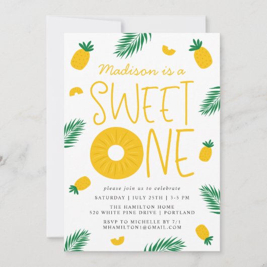 Süßes Ananas 1. Geburtstag Party Einladung (Vorderseite)