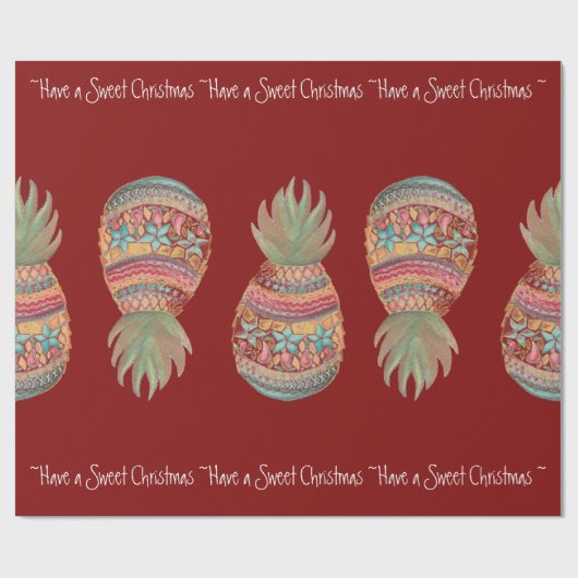 Süßes Ananas-Weihnachten, das Rot einwickelt Geschenkpapier (Flach)