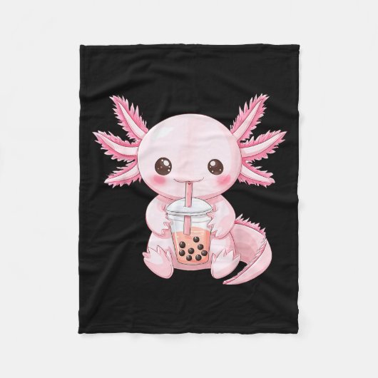 Süßes Anime-Axolotl-Boba Fleecedecke (Vorderseite)