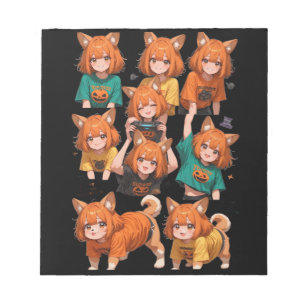Süßes Anime-Fuchs-Mädchen-Aufkleberblatt – Hallowe Notizblock