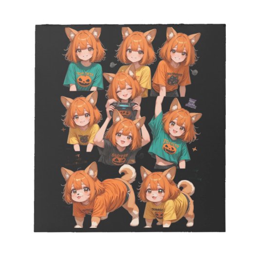 Süßes Anime-Fuchs-Mädchen-Aufkleberblatt – Hallowe Notizblock (Vorderseite)