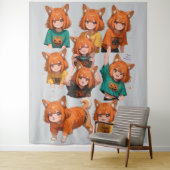 Süßes Anime-Fuchs-Mädchen-Aufkleberblatt – Hallowe Wandteppich (Beispiel)
