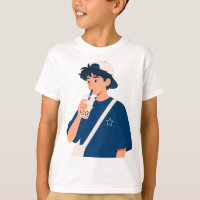 Süßes Anime-Jungen-Trinken-Bubble-Tea-T-Shirt