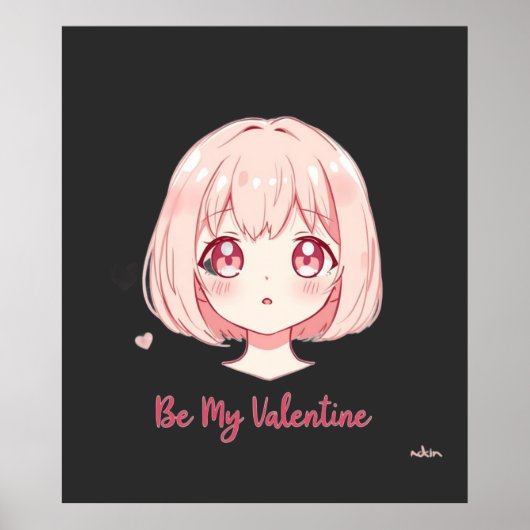 Süßes Anime-Mädchen - Be My Valentine T-Shirt Poster (Vorne)