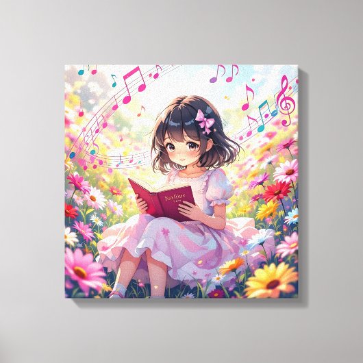 Süßes Anime-Mädchen, das ein Buch liest Leinwanddruck (Vorderseite)