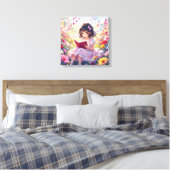 Süßes Anime-Mädchen, das ein Buch liest Leinwanddruck (Insitu (Schlafzimmer))