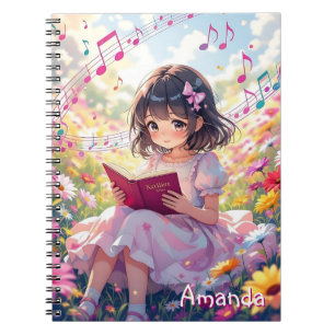 Süßes Anime-Mädchen, das ein personalisiertes Buch