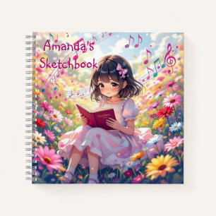 Süßes Anime-Mädchen, das ein personalisiertes Buch