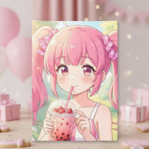 Süßes Anime-Mädchen   Geburtstag der Tochter - Mal Karte