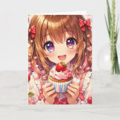 Süßes Anime-Mädchen Geburtstag und Malvorlage Karte (Vorderseite)