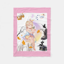Süßes Anime-Mädchen Herbstlaubdecke - Magisches Fe Fleecedecke