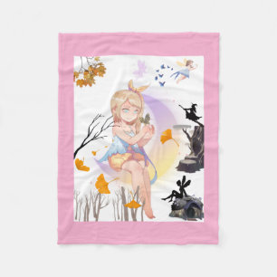 Süßes Anime-Mädchen Herbstlaubdecke - Magisches Fe Fleecedecke