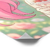 Süßes Anime-Mädchen in Rosa trinkt Bubble Tea Poster (Ecke)