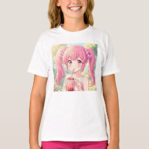 Süßes Anime-Mädchen in Rosa trinkt Bubble Tea