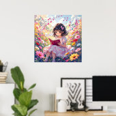 Süßes Anime-Mädchen liest ein Buch Poster (Heimbüro)