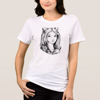 Süßes Anime-Mädchen-Linienkunst-Portrait-Grafik-T- Tri-Blend Shirt