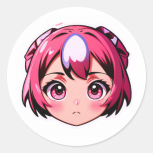 Süßes Anime-Mädchen mit rosa Haaren Sticker   Kawa