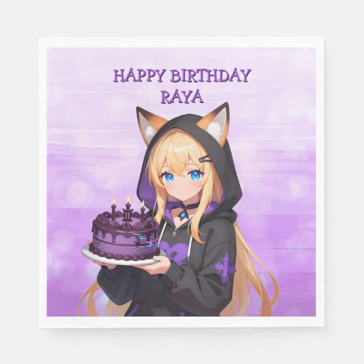 Süßes Anime-Mädchen zum Geburtstag Serviette (Vorderseite)
