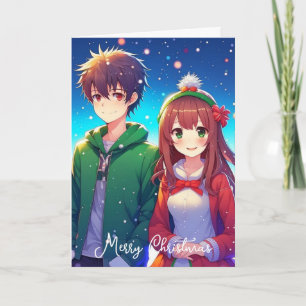 Süßes Anime-Paar   Frohe Weihnachten von uns Karte